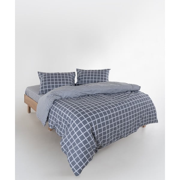 Siva podaljšana posteljnina za zakonsko posteljo iz renforce bombaža 240x220 cm Linear Calm Geometric – Mila Home Luxury-image-2