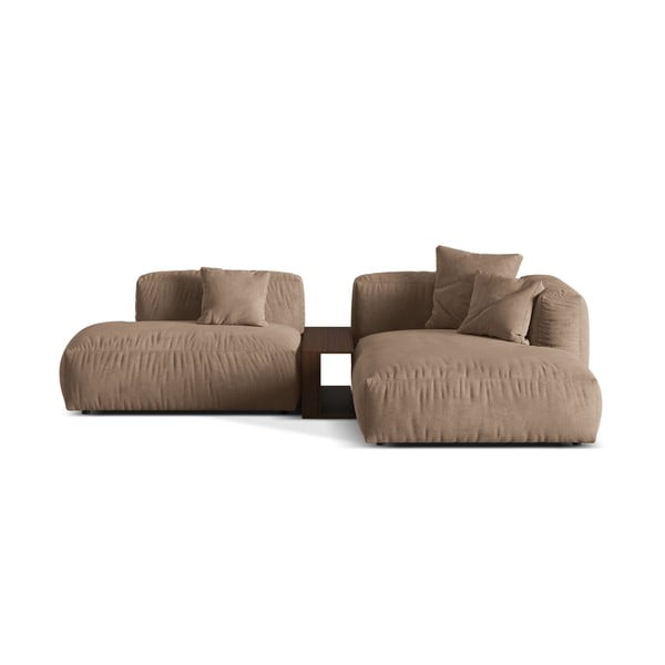 Svetlo rjava žametna kotna sedežna garnitura (desni kot/z ležalnikom) Martina – Micadoni