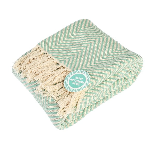 Mentolno zelena bombažna odeja 150x235 cm Herringbone – Rex London