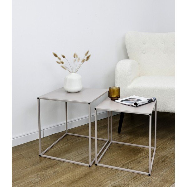 Bež kovinske mizice v kompletu 2 ks 38x38 cm Alrik – Yes Everyday-image-1