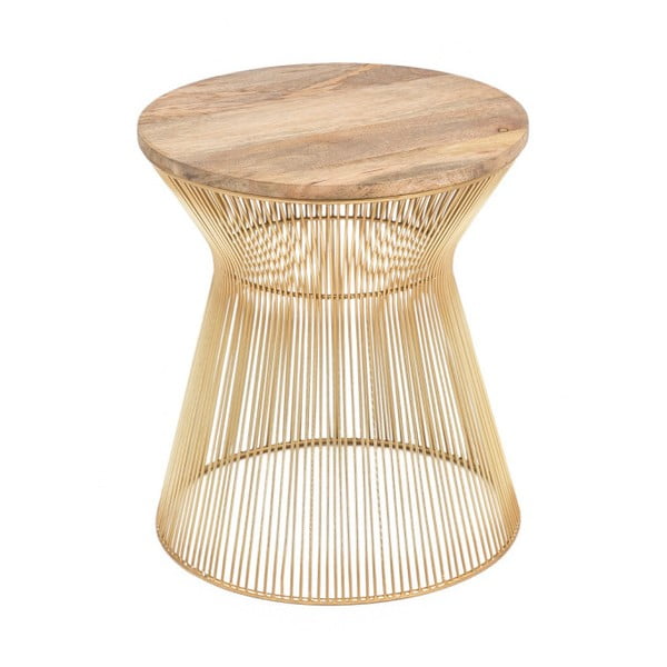 Stranska mizica v zlati barvi z lesenim vrhom WOOX LIVING Chloe, ⌀ 40 cm