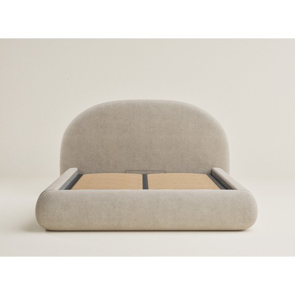 Bež oblazinjena zakonska postelja s prostorom za shranjevanje z letvenim dnom 160x200 cm Maumere – Maison de Rêve-image-2