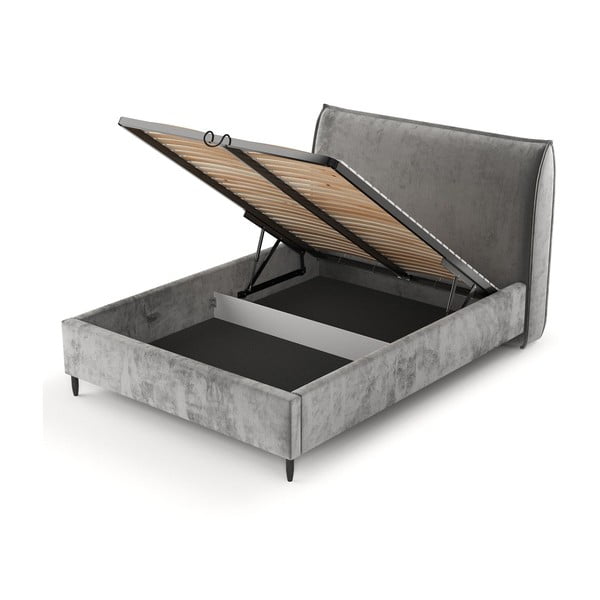 Siva oblazinjena zakonska postelja s prostorom za shranjevanje z letvenim dnom 180x200 cm Shell – Maison de Rêve-image-4
