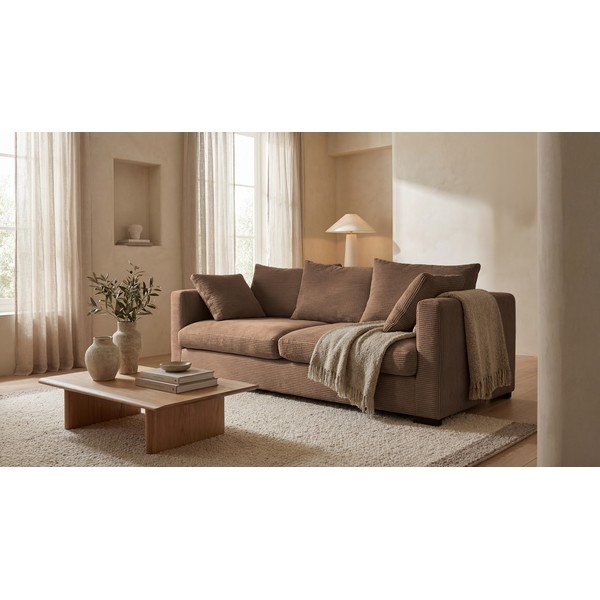Svetlo rjava sedežna garnitura iz rebrastega žameta 220 cm Comfy – Scandic-image-1