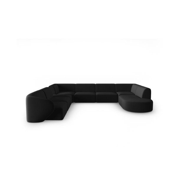 Črna žametna kotna sedežna garnitura (levi kot/v obliki črke "U") Paolo – Milo Casa
