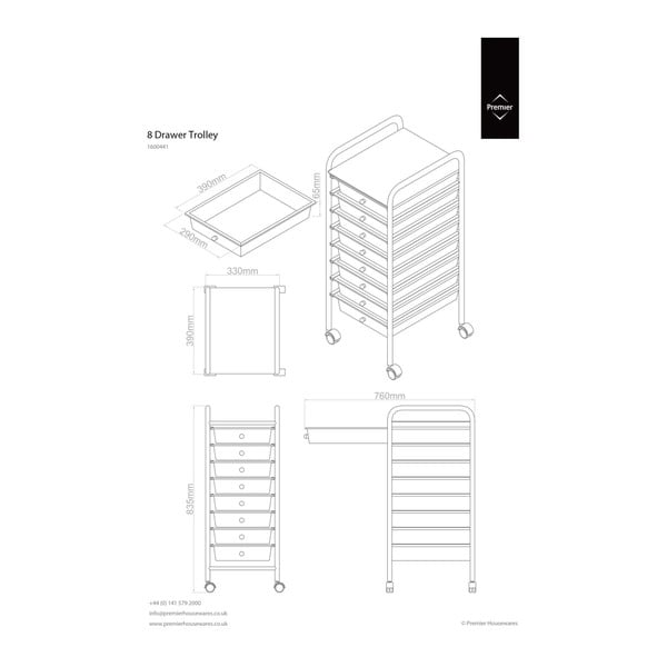 Bel/srebrn plastičen regal na koleščkih 33x83 cm – Premier Housewares-image-1