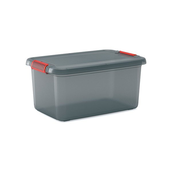 Siva plastična škatla za shranjevanje s pokrovom 59x39x28 cm K Latch Box – KIS