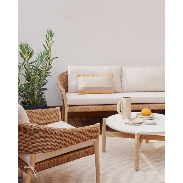 Kremno bela/naravna vrtna garnitura iz masivnega evkaliptusa za 4 osebe Pola – Kave Home-image-1