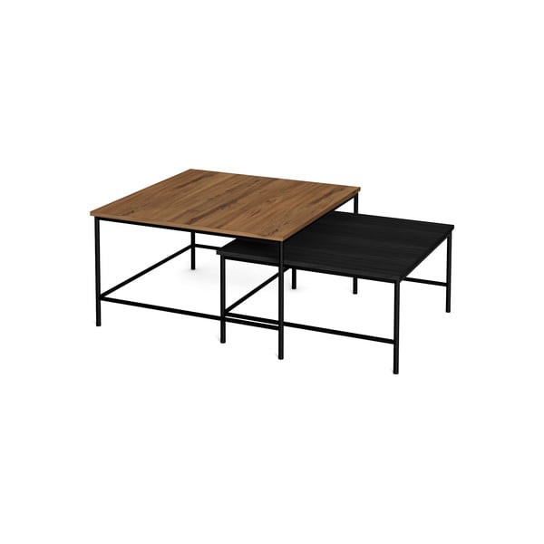 Črne/naravne mizice v kompletu 2 ks z mizno ploščo v orehovem dekorju 80x80 cm Fiorenza – Marckeric-image-2