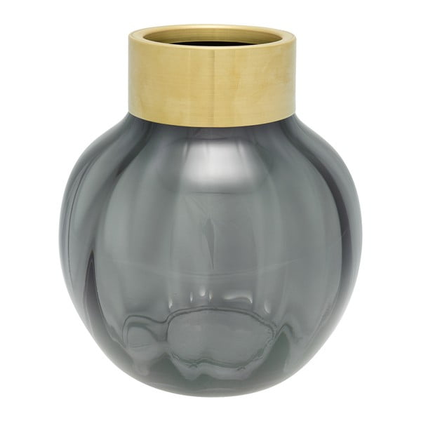 Siva steklena vaza s kovinskim obročem Green Gate, višina 19 cm