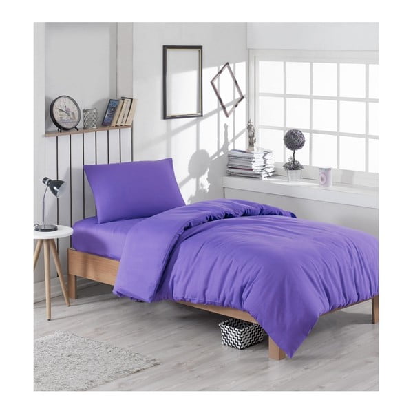 Vijolično posteljnina za enojno posteljo z mešanico bombaža Paint, 140 x 200 cm