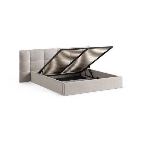 Bež oblazinjena zakonska postelja s prostorom za shranjevanje in z letvenim dnom 180x200 cm Eric – Micadoni -image-2