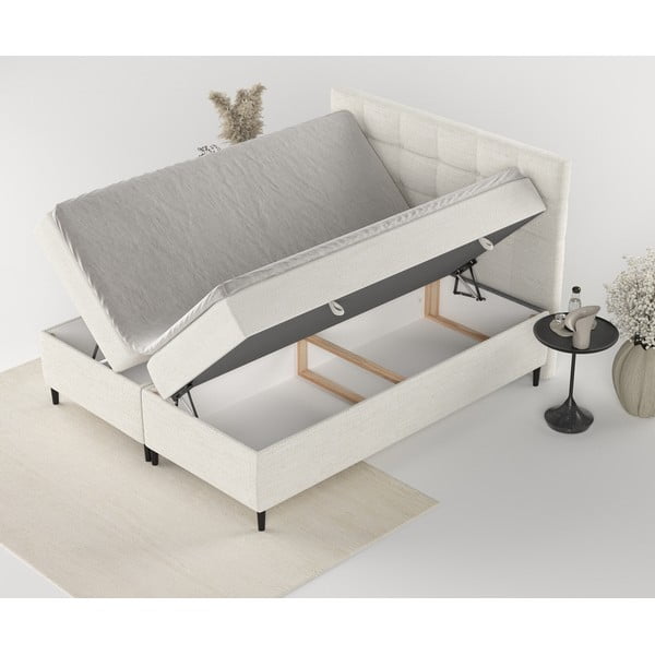 Kremno bela boxspring postelja s prostorom za shranjevanje 200x200 cm Urbaneo – Maison de Rêve-image-2