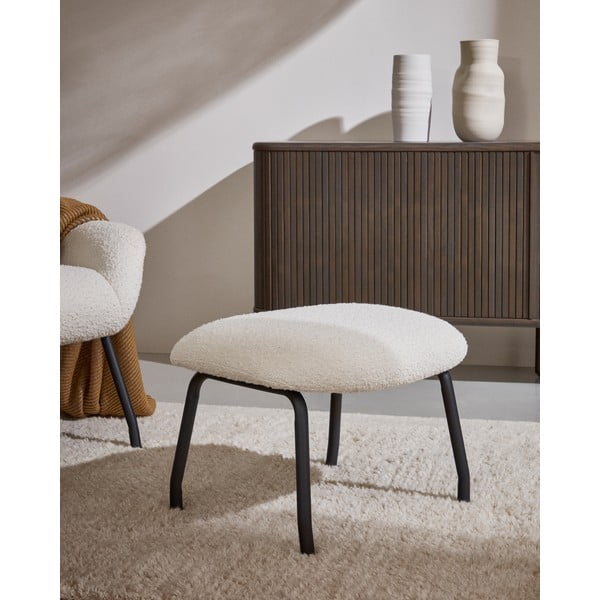 Kremno bel tabure iz tkanine bouclé Belina – Kave Home-image-4