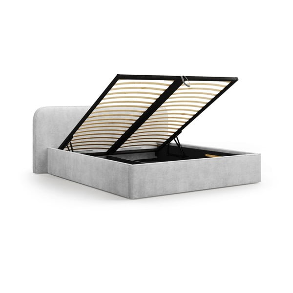 Svetlo siva oblazinjena zakonska postelja s prostorom za shranjevanje in z letvenim dnom 200x200 cm Elizabeth – Micadoni -image-2