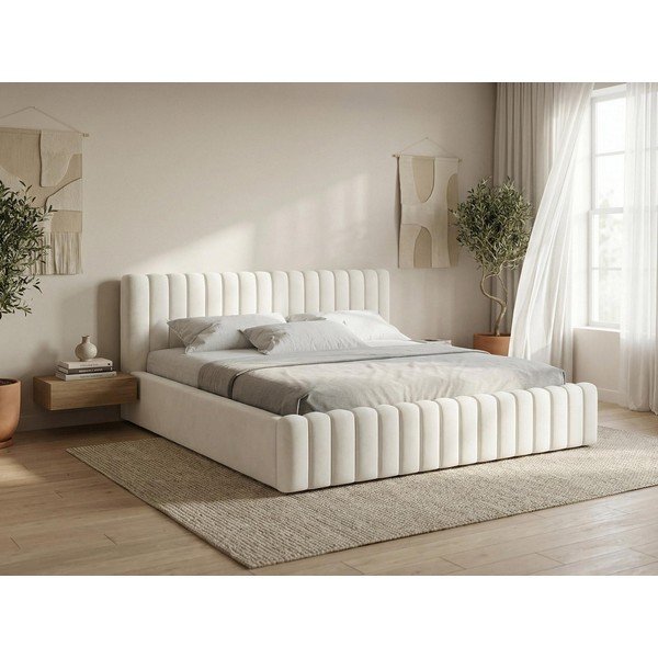 Temno zelena oblazinjena zakonska postelja s prostorom za shranjevanje z letvenim dnom 140x200 cm Lemi – Makamii-image-1