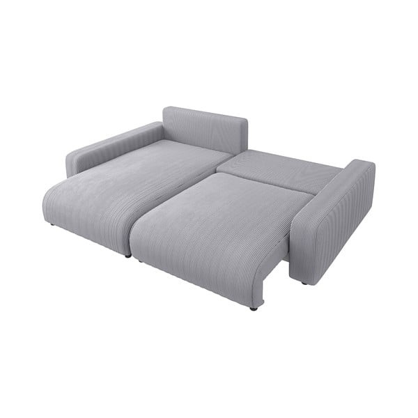 Svetlo siva raztegljiva kotna sedežna garnitura iz rebrastega žameta (s kotom po izbiri) Sara – Ropez-image-4