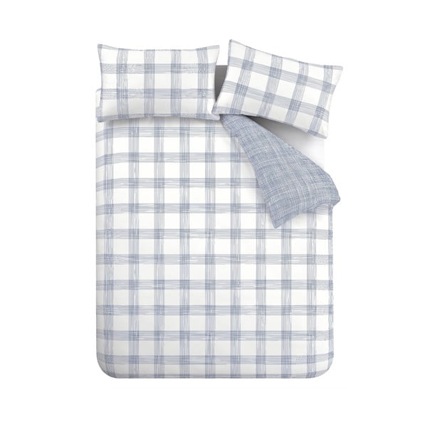 Bela/modra bombažna posteljnina za zakonsko posteljo 200x200 cm Marlow Check – Bianca