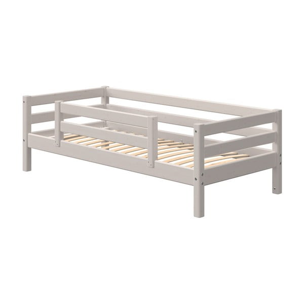 Siva otroška postelja iz borovega lesa z varnostno ograjo Flexa Classic