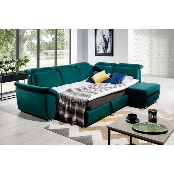 Zelena žametna raztegljiva/s prostorom za shranjevanje kotna sedežna garnitura (desni kot/v obliki črke L) Loreto – ELTAP-image-3