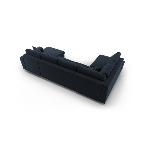 Temno modra žametna raztegljiva kotna sedežna garnitura s prostorom za shranjevanje (levi kot/v obliki črke "U") Kyoto – Cosmopolitan Design-image-4