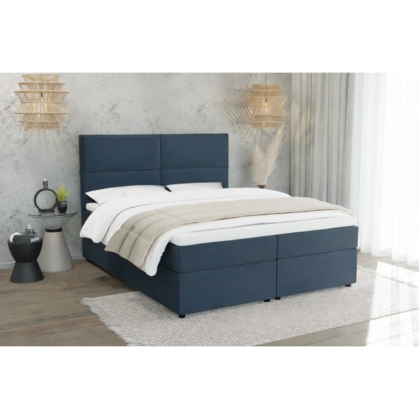 Temno modra boxspring postelja s prostorom za shranjevanje 140x200 cm Rico – Ropez-image-1