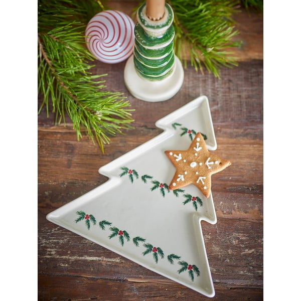 Kremno bel servirni lončen krožnik z božičnim motivom Berry – Bloomingville-image-1