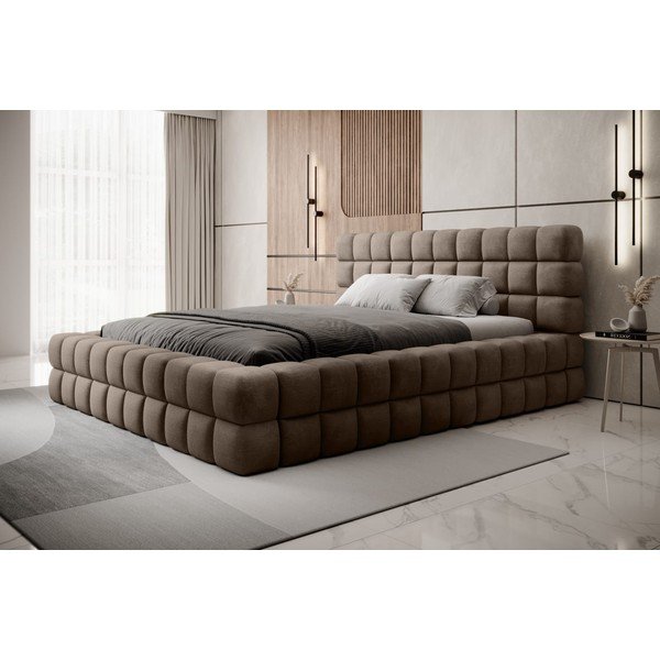 Svetlo rjava oblazinjena zakonska postelja s prostorom za shranjevanje in z letvenim dnom 160x200 cm Dizzle – ELTAP-image-4