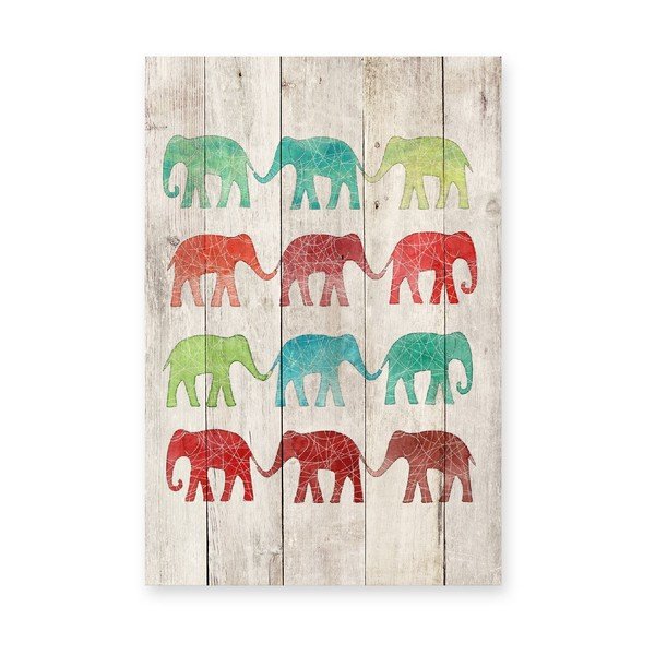 Lesena stenska dekoracija Surdic Elephants Cue, 40 x 60 cm