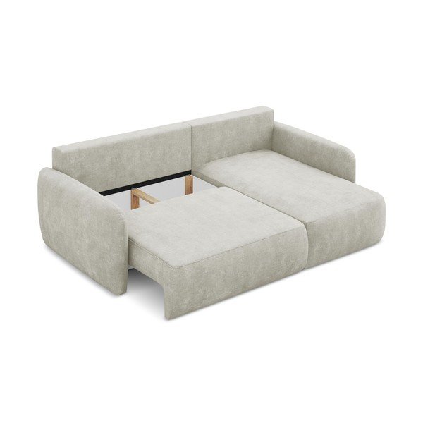 Kremno bela raztegljiva kotna sedežna garnitura iz šenilje s prostorom za shranjevanje (desni kot/z ležalnikom) Lilo – Makamii-image-3