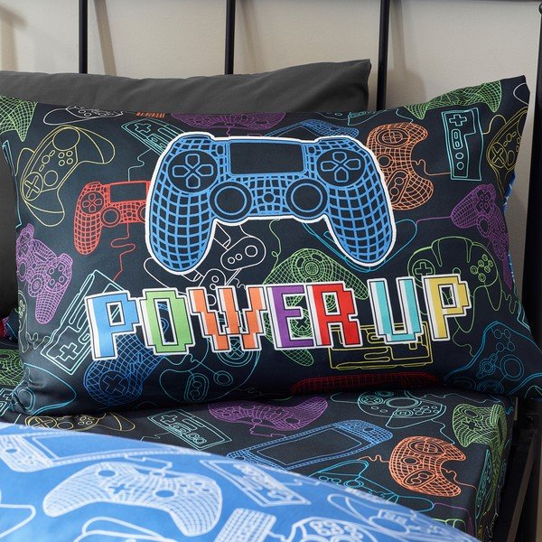 Črna enojna otroška posteljnina 135x200 cm Power Up Gamer – Catherine Lansfield-image-4