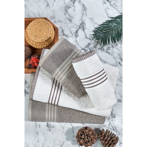 Kremno beli/sivorjavi bombažni komplet brisač 4 ks – Mila Home-image-4