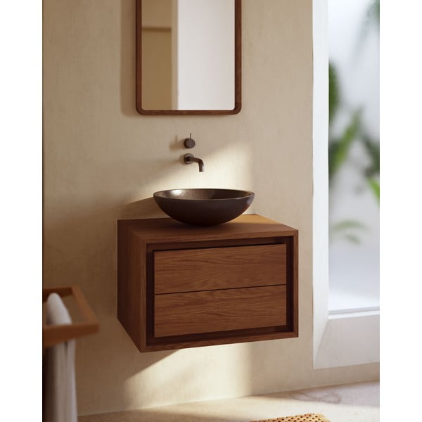 Temno rjava stenska omarica za pod umivalnik iz masivnega tika 60x40 cm Kenta – Kave Home-image-1