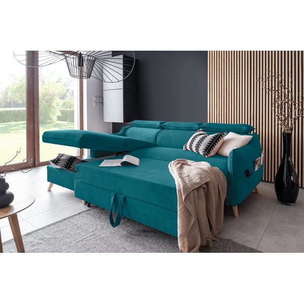 Turkizna žametna raztegljiva kotna sedežna garnitura (levi kot) Sweet Harmony – Miuform-image-4