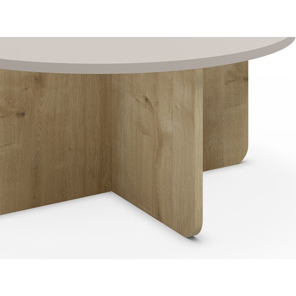 Kremno bela/v naravni barvi okrogla mizica v hrastovem dekorju ø 80 cm Hillary – Marckeric-image-3