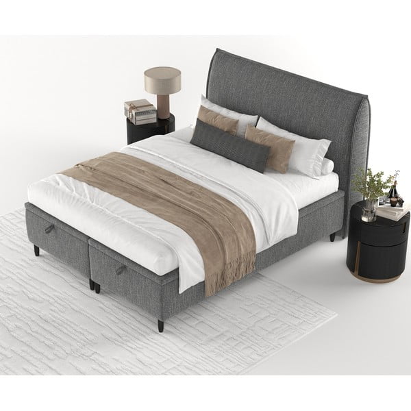 Siva oblazinjena zakonska postelja s prostorom za shranjevanje 200x200 cm Pearl – Maison de Rêve-image-4
