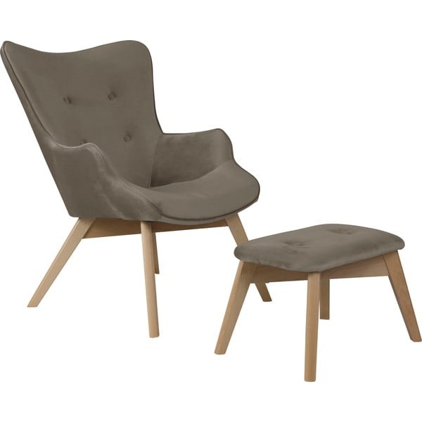 Svetlo rjav žameten fotelj z naslonjalom za noge Niko – Ropez