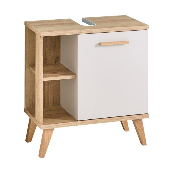 Kremno bela omarica za pod umivalnik v hrastovem dekorju 60,5x65 cm Quickset 966 – Pelipal