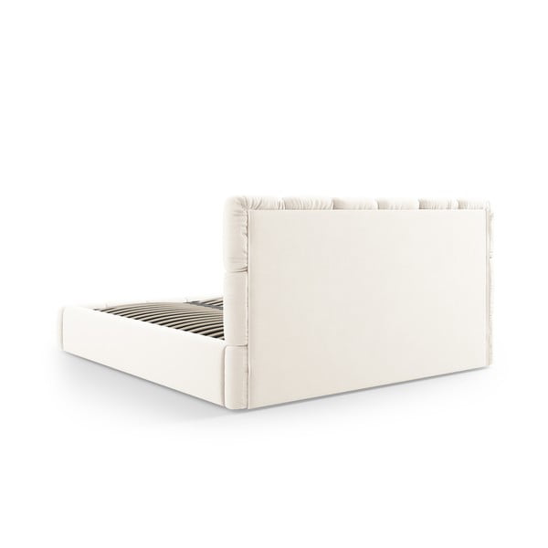 Kremno bela žametna oblazinjena zakonska postelja s prostorom za shranjevanje in z letvenim dnom 180x200 cm Bellis – Micadoni -image-4