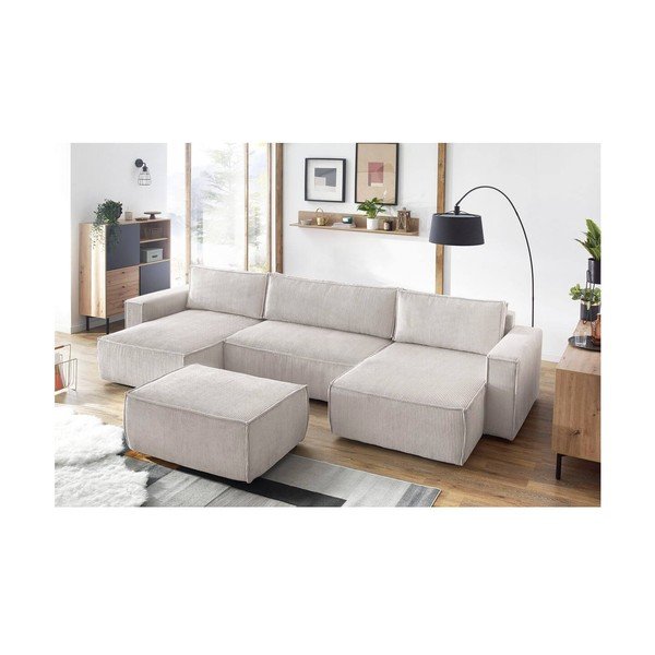 Bež tabure iz rebrastega žameta Nihad – Bobochic Paris-image-1