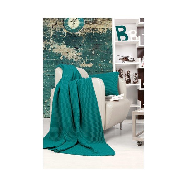 Turkizno posteljno pregrinjalo in komplet vzglavnikov Kate Louise Tricot Blanket Set Hanzade
