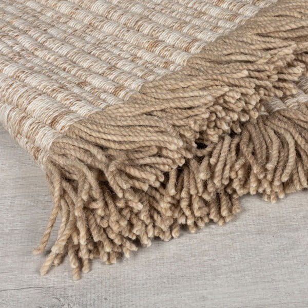 Bež ročno tkana preproga iz mešanice volne 120x170 cm Rene Fringed Ribbed – Flair Rugs-image-2