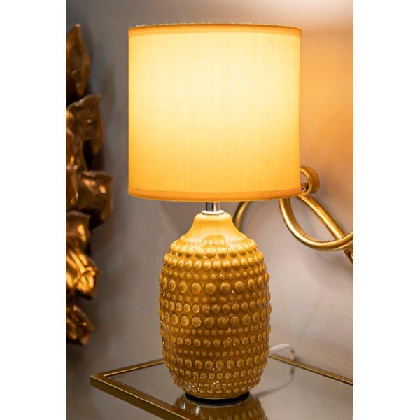 Gorčično rumena keramična namizna svetilka s tekstilnim senčilom (višina 30,5 cm) Points – Mauro Ferretti-image-1