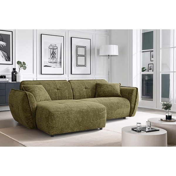 Zelena kotna sedežna garnitura iz šenilje (levi kot/z ležalnikom) Nelia – Ropez-image-1