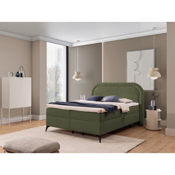 Zelena boxspring postelja s prostorom za shranjevanje 160x200 cm Ornes – Ropez-image-1