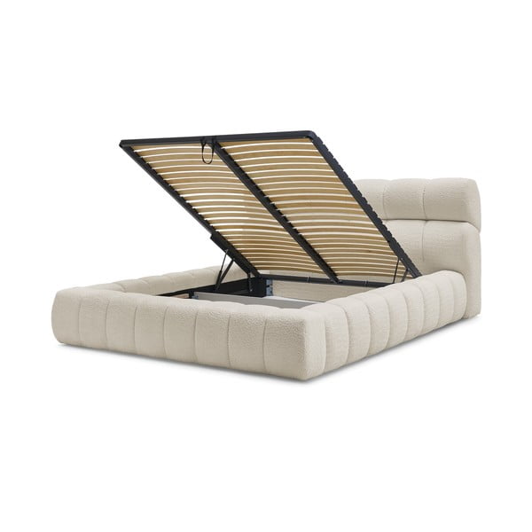 Bež oblazinjena zakonska postelja s prostorom za shranjevanje z letvenim dnom 180x200 cm Mont Blanc – Bobochic Paris-image-4