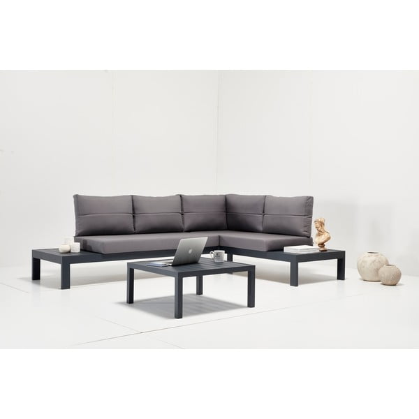 Črno-siva aluminijasta vrtna garnitura za 3 osebe Verona – Floriane Garden-image-1