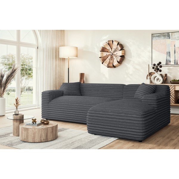 Temno siva kotna sedežna garnitura iz rebrastega žameta (desni kot/z ležalnikom) Martin – Ropez-image-1