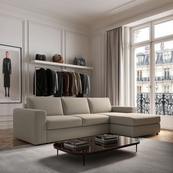 Bež kotna sedežna garnitura (desni kot/z ležalnikom) Baga – Rodier-image-1