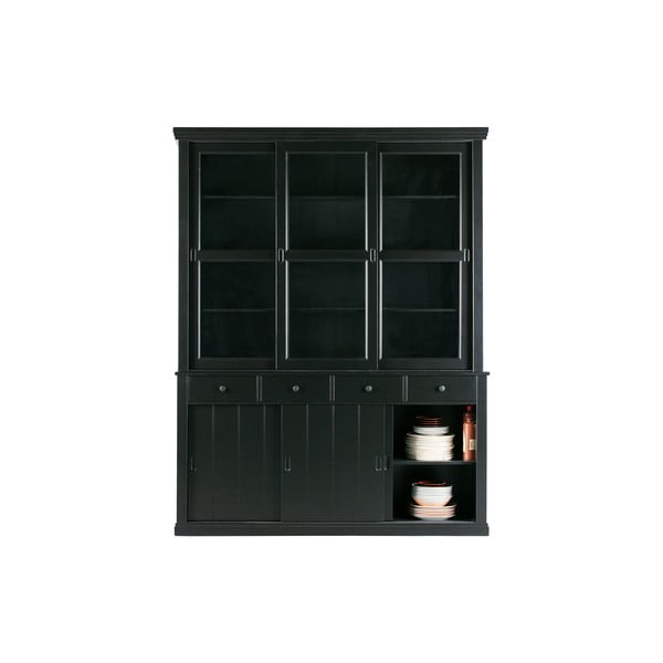 Črna vitrina iz masivnega bora z drsnimi vrati 166x214 cm Lagos – WOOOD-image-3